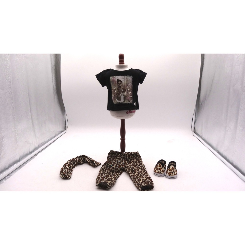 Justice Doll Outfit Clothes Leopard Print Peace Graphic T-Shirt Shoes Set 18"